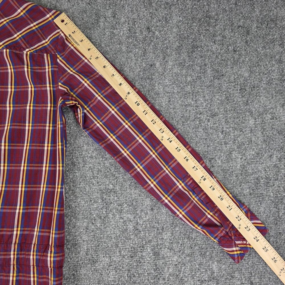 Lacoste Dress Womens 40 Red Plaid Shirt Dress Roll Tab Sleeve Cotton Pockets - Picture 11 of 16